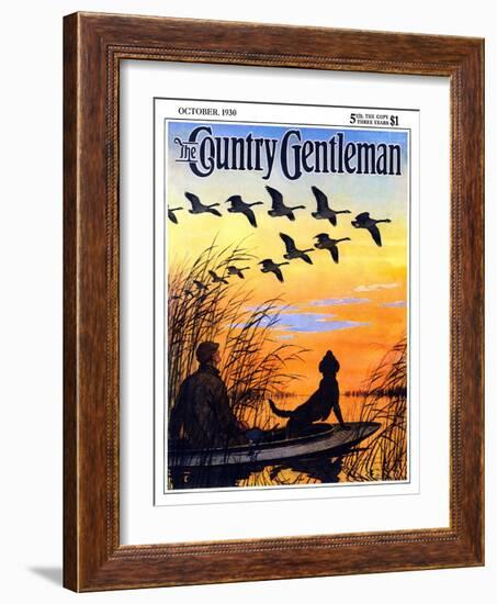 "Geese in Formation over Marsh," Country Gentleman Cover, October 1, 1930-Paul Bransom-Framed Giclee Print