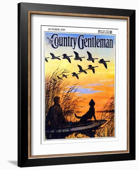 "Geese in Formation over Marsh," Country Gentleman Cover, October 1, 1930-Paul Bransom-Framed Giclee Print