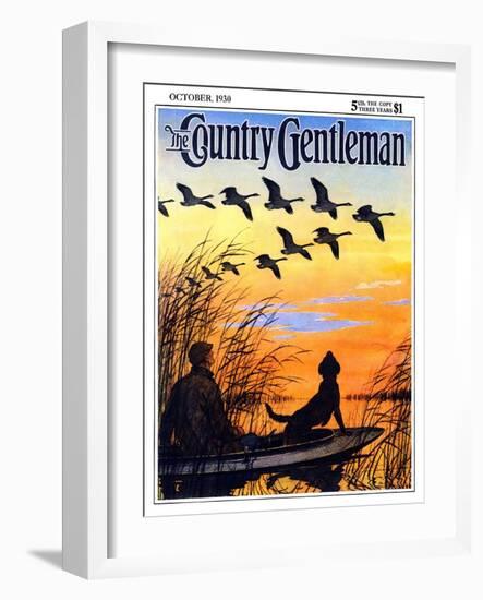 "Geese in Formation over Marsh," Country Gentleman Cover, October 1, 1930-Paul Bransom-Framed Giclee Print