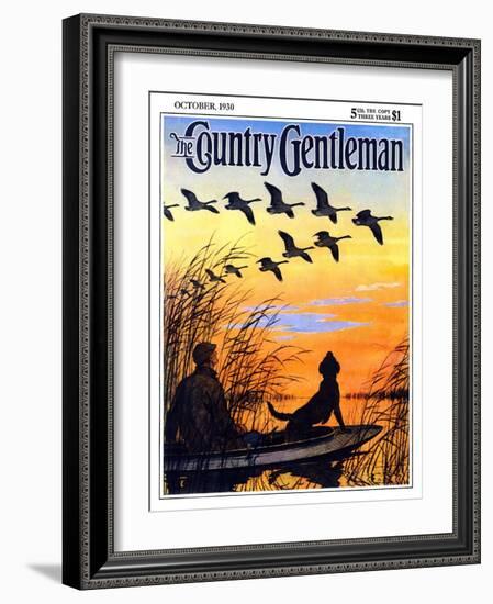 "Geese in Formation over Marsh," Country Gentleman Cover, October 1, 1930-Paul Bransom-Framed Giclee Print