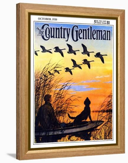 "Geese in Formation over Marsh," Country Gentleman Cover, October 1, 1930-Paul Bransom-Framed Premier Image Canvas