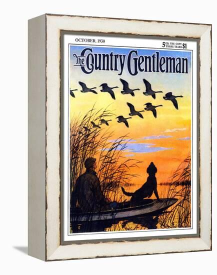 "Geese in Formation over Marsh," Country Gentleman Cover, October 1, 1930-Paul Bransom-Framed Premier Image Canvas