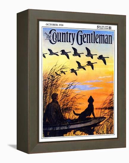 "Geese in Formation over Marsh," Country Gentleman Cover, October 1, 1930-Paul Bransom-Framed Premier Image Canvas