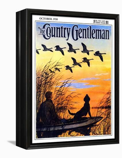 "Geese in Formation over Marsh," Country Gentleman Cover, October 1, 1930-Paul Bransom-Framed Premier Image Canvas