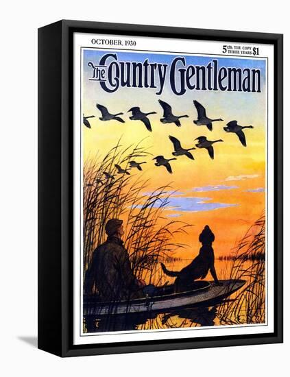 "Geese in Formation over Marsh," Country Gentleman Cover, October 1, 1930-Paul Bransom-Framed Premier Image Canvas