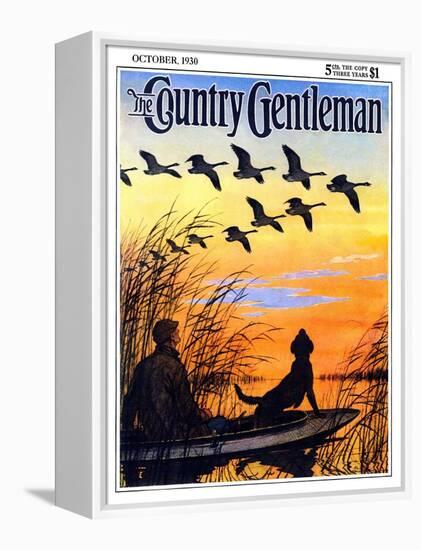 "Geese in Formation over Marsh," Country Gentleman Cover, October 1, 1930-Paul Bransom-Framed Premier Image Canvas