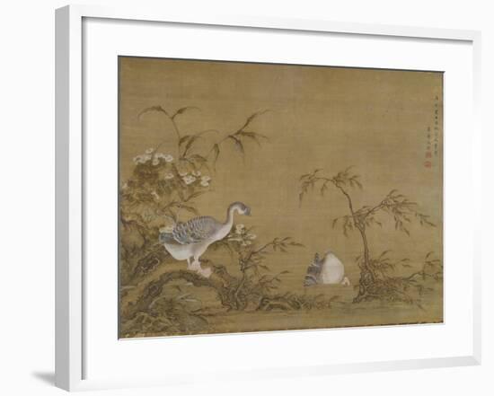 Geese on a Riverbank, Qing Dynasty (1644-1911), 1750-Shen Kai-Framed Giclee Print