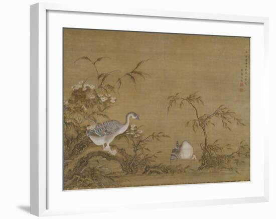 Geese on a Riverbank, Qing Dynasty (1644-1911), 1750-Shen Kai-Framed Giclee Print