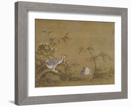 Geese on a Riverbank, Qing Dynasty (1644-1911), 1750-Shen Kai-Framed Giclee Print