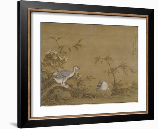 Geese on a Riverbank, Qing Dynasty (1644-1911), 1750-Shen Kai-Framed Giclee Print