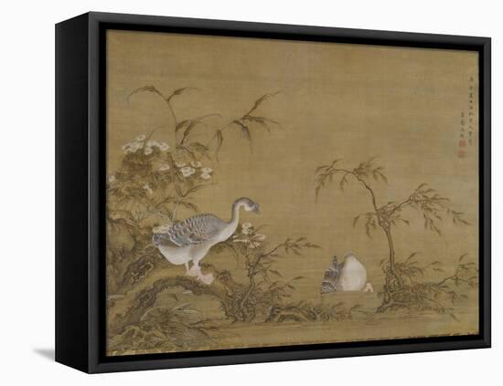 Geese on a Riverbank, Qing Dynasty (1644-1911), 1750-Shen Kai-Framed Premier Image Canvas