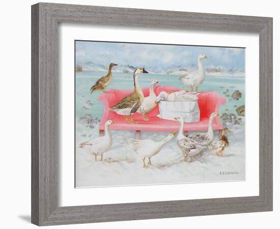 Geese on Pink Sofa, 2000-E.B. Watts-Framed Giclee Print