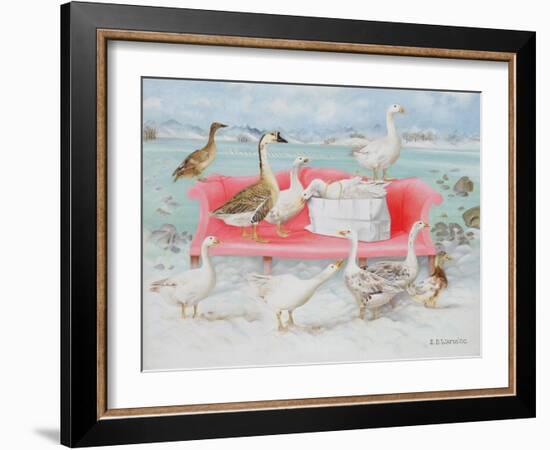 Geese on Pink Sofa, 2000-E.B. Watts-Framed Giclee Print