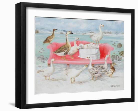 Geese on Pink Sofa, 2000-E.B. Watts-Framed Giclee Print