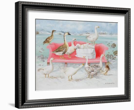 Geese on Pink Sofa, 2000-E.B. Watts-Framed Giclee Print