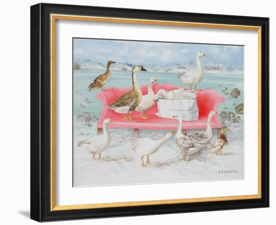 Geese on Pink Sofa, 2000-E.B. Watts-Framed Giclee Print