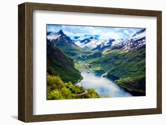 Geiranger Fjord, Beautiful Nature Norway (Tilt Shift Lens). it is a 15-Kilometre (9.3 Mi) Long Bran-Andrey Armyagov-Framed Photographic Print