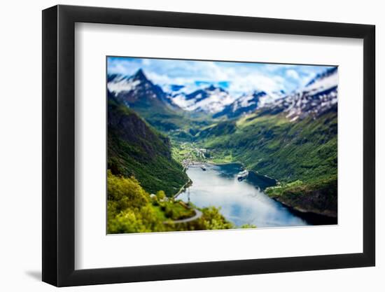 Geiranger Fjord, Beautiful Nature Norway (Tilt Shift Lens). it is a 15-Kilometre (9.3 Mi) Long Bran-Andrey Armyagov-Framed Photographic Print