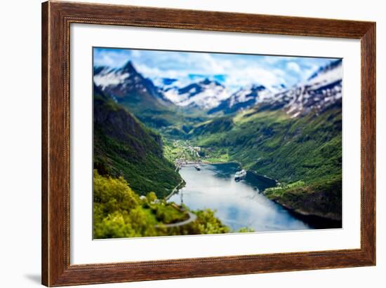 Geiranger Fjord, Beautiful Nature Norway (Tilt Shift Lens). it is a 15-Kilometre (9.3 Mi) Long Bran-Andrey Armyagov-Framed Photographic Print