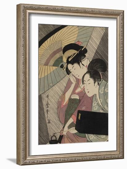 Geisha and Attendant on a Rainy Night, c.1797-Kitagawa Utamaro-Framed Giclee Print