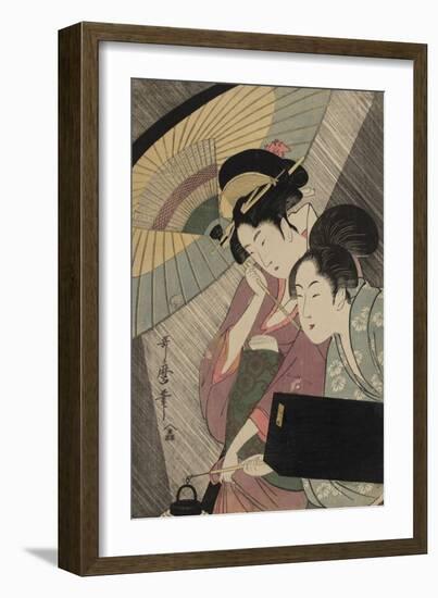 Geisha and Attendant on a Rainy Night, c.1797-Kitagawa Utamaro-Framed Giclee Print