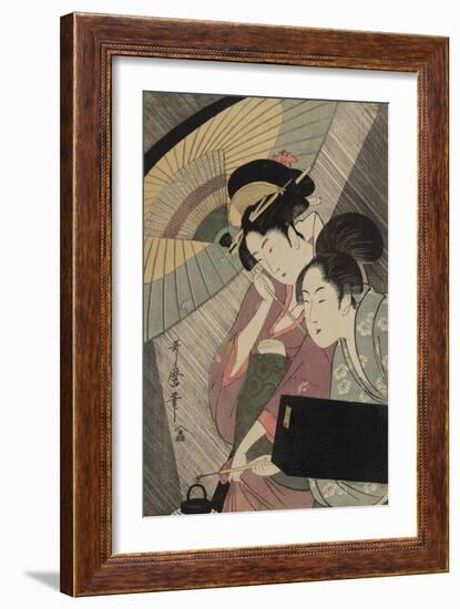 Geisha and Attendant on a Rainy Night, c.1797-Kitagawa Utamaro-Framed Giclee Print
