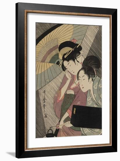 Geisha and Attendant on a Rainy Night, c.1797-Kitagawa Utamaro-Framed Giclee Print