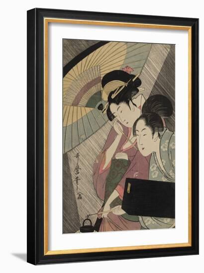 Geisha and Attendant on a Rainy Night, c.1797-Kitagawa Utamaro-Framed Giclee Print