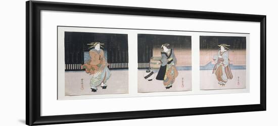 Geisha at Night Triptych, 1818-30-Toyokuni II-Framed Giclee Print