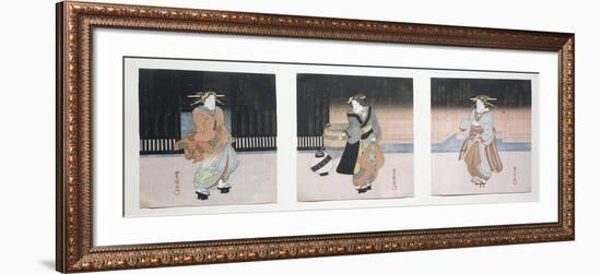 Geisha at Night Triptych, 1818-30-Toyokuni II-Framed Giclee Print