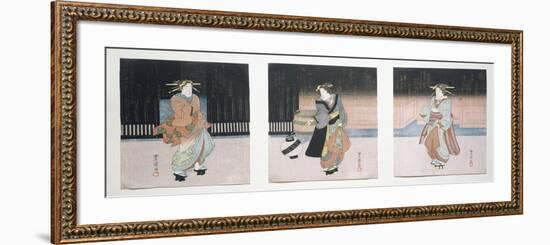 Geisha at Night Triptych, 1818-30-Toyokuni II-Framed Giclee Print