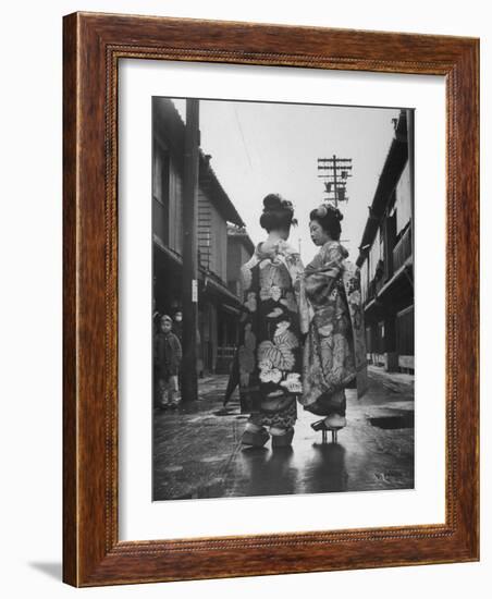 Geisha Girl Chats with Young Novice, Yoko Minami, Who is Studying to Become a Geisha-Alfred Eisenstaedt-Framed Photographic Print