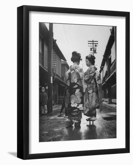 Geisha Girl Chats with Young Novice, Yoko Minami, Who is Studying to Become a Geisha-Alfred Eisenstaedt-Framed Photographic Print