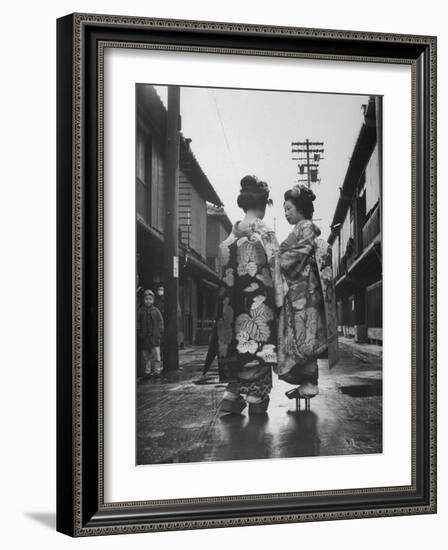 Geisha Girl Chats with Young Novice, Yoko Minami, Who is Studying to Become a Geisha-Alfred Eisenstaedt-Framed Photographic Print