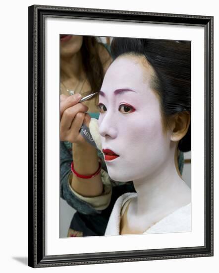 Geisha Having Her Make-Up Applied, Kyoto, Kansai Region, Honshu, Japan, Asia-Gavin Hellier-Framed Photographic Print