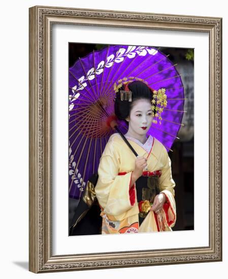 Geisha, Maiko (Trainee Geisha) in Gion, Kyoto City, Honshu, Japan-Christian Kober-Framed Photographic Print