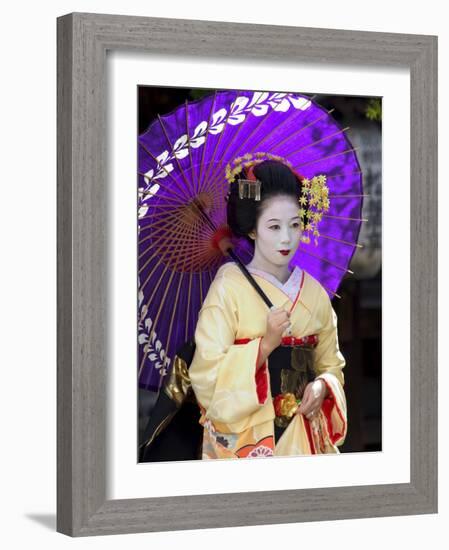 Geisha, Maiko (Trainee Geisha) in Gion, Kyoto City, Honshu, Japan-Christian Kober-Framed Photographic Print