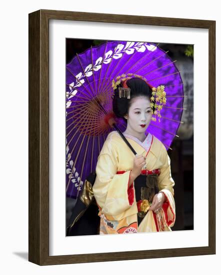 Geisha, Maiko (Trainee Geisha) in Gion, Kyoto City, Honshu, Japan-Christian Kober-Framed Photographic Print