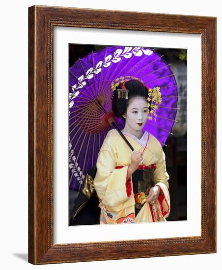 Geisha, Maiko (Trainee Geisha) in Gion, Kyoto City, Honshu, Japan-Christian Kober-Framed Photographic Print