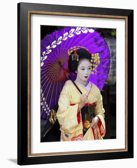 Geisha, Maiko (Trainee Geisha) in Gion, Kyoto City, Honshu, Japan-Christian Kober-Framed Photographic Print