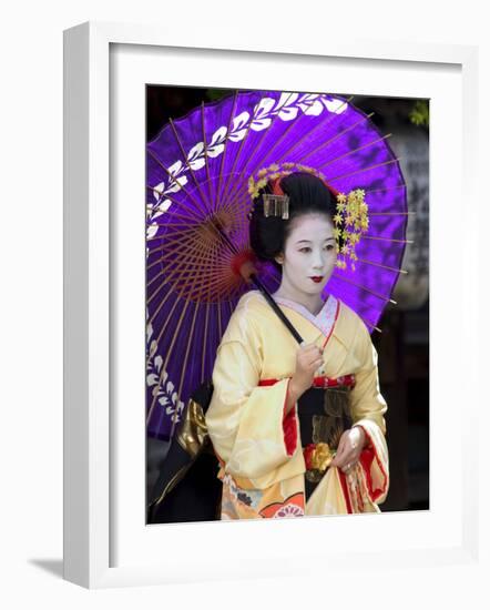 Geisha, Maiko (Trainee Geisha) in Gion, Kyoto City, Honshu, Japan-Christian Kober-Framed Photographic Print