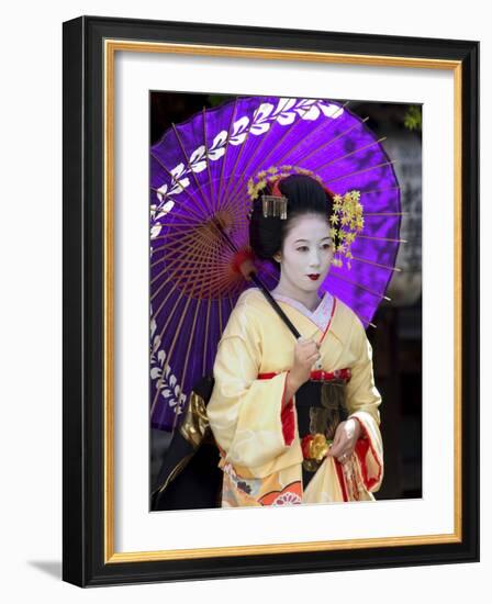 Geisha, Maiko (Trainee Geisha) in Gion, Kyoto City, Honshu, Japan-Christian Kober-Framed Photographic Print