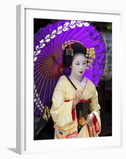 Geisha, Maiko (Trainee Geisha) in Gion, Kyoto City, Honshu, Japan-Christian Kober-Framed Photographic Print