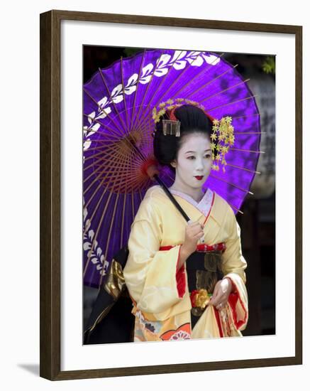 Geisha, Maiko (Trainee Geisha) in Gion, Kyoto City, Honshu, Japan-Christian Kober-Framed Photographic Print