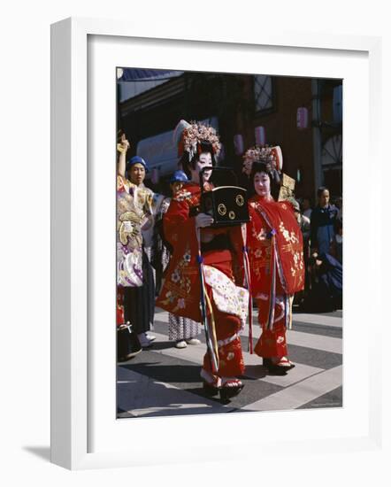 Geisha Parade, Geishas Dressed in Traditional Costume, Kimono, Kyoto, Honshu, Japan-null-Framed Photographic Print