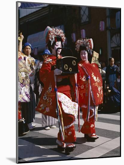 Geisha Parade, Geishas Dressed in Traditional Costume, Kimono, Kyoto, Honshu, Japan-null-Mounted Photographic Print