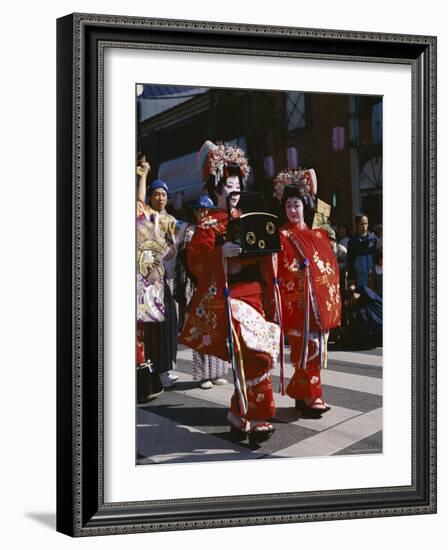 Geisha Parade, Geishas Dressed in Traditional Costume, Kimono, Kyoto, Honshu, Japan-null-Framed Photographic Print