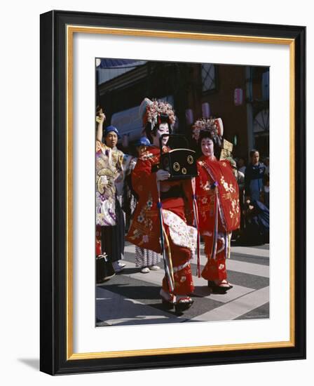 Geisha Parade, Geishas Dressed in Traditional Costume, Kimono, Kyoto, Honshu, Japan-null-Framed Photographic Print