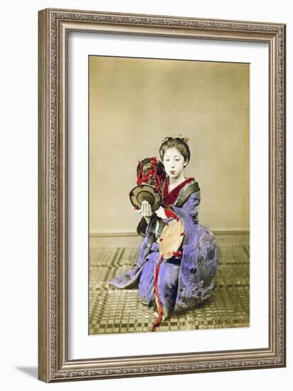 Geisha Playing the Tsuzumi, Japan, 1882-Felice Beato-Framed Giclee Print