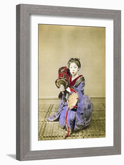 Geisha Playing the Tsuzumi, Japan, 1882-Felice Beato-Framed Giclee Print